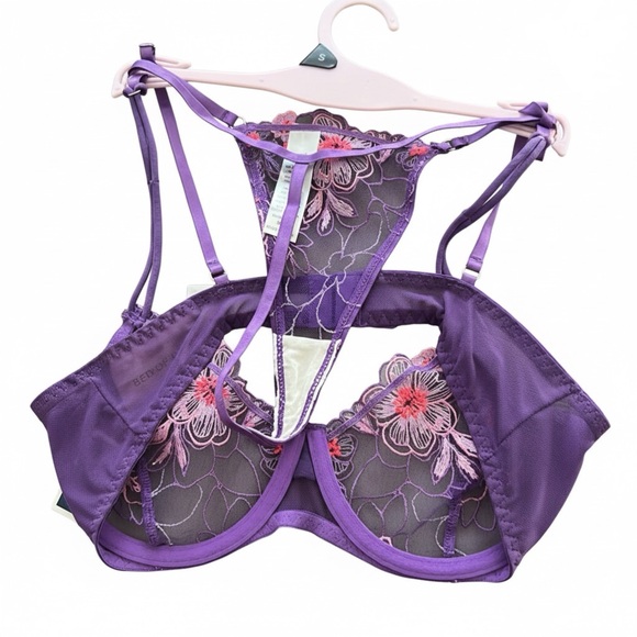 BED OF ROSES Purple Floral Lace 2pc Lingerie Set S NWT - Picture 2 of 6